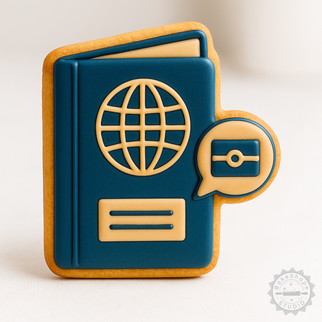 Decorated example 1 of Biometric Passport Shape Cutter & Stamp Set, 6-Piece Cookie & Fondant Tool, S/M/L Sizes