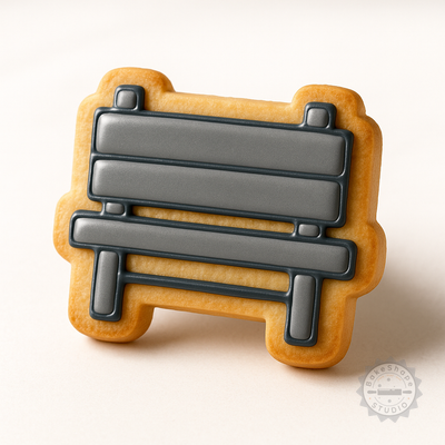 Decorated example 1 of Outdoor Bench Cookie Shape Cutter Set, 6-Piece Cookie Stamp, Sizes S/M/L, Perfect for Cookies and Fondant