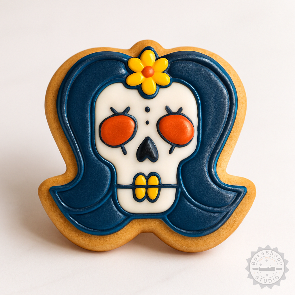 Decorated example 1 of Skull Shape Cutter and Stamp Set, 6 Pieces for Cookies, Fondant - Small, Medium, Large Sizes