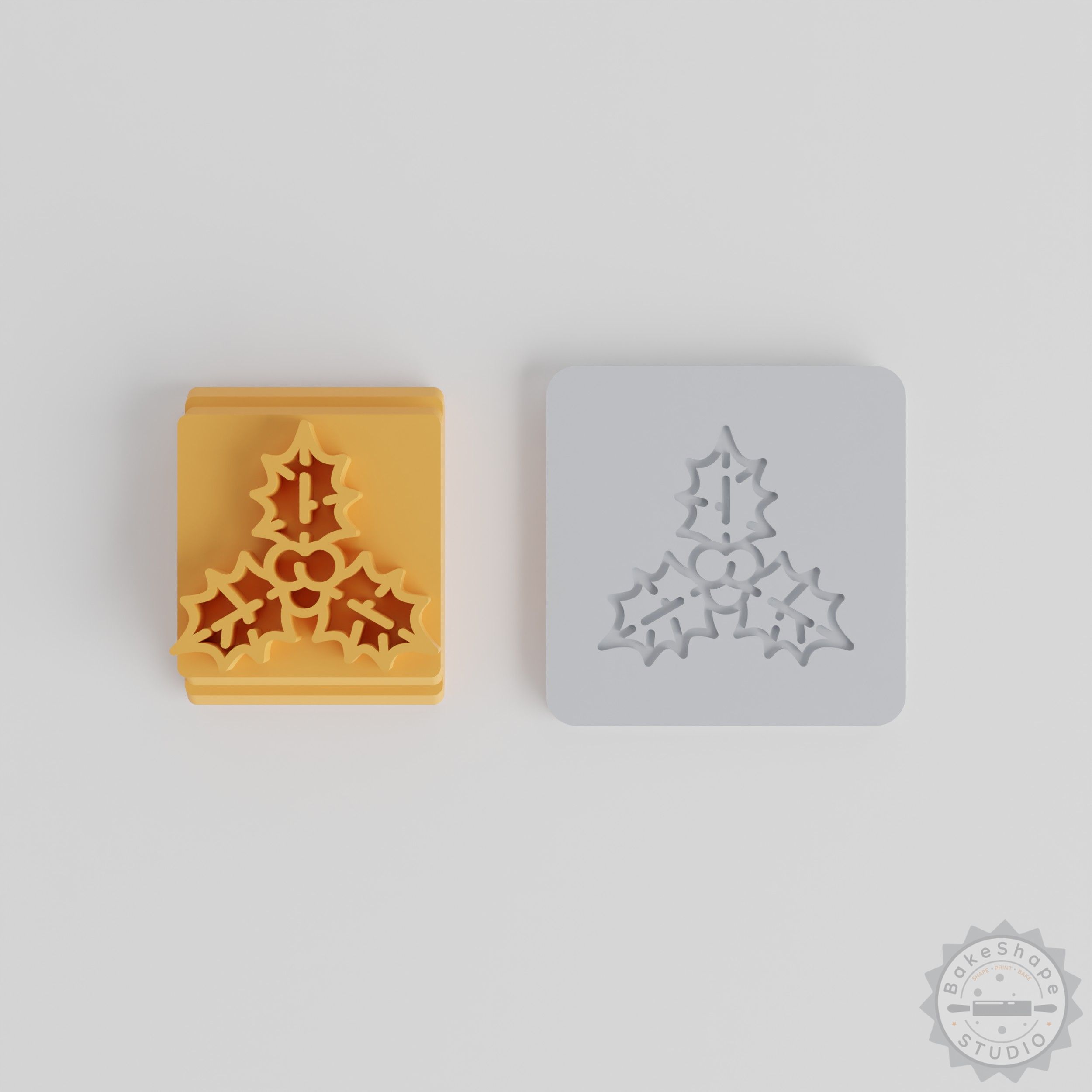 Holly Stamp Tile Set, 5 Sizes, Christmas Leaf, Holiday Berry, Festive Decoration for Clay, Cookies, Fondant