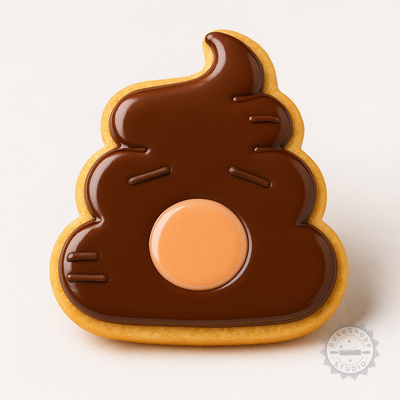 Decorated example 1 of Poop Emoji Cookie Cutter Stamp Set, 6 Piece, Perfect for Cookies & Fondant, S/M/L Sizes
