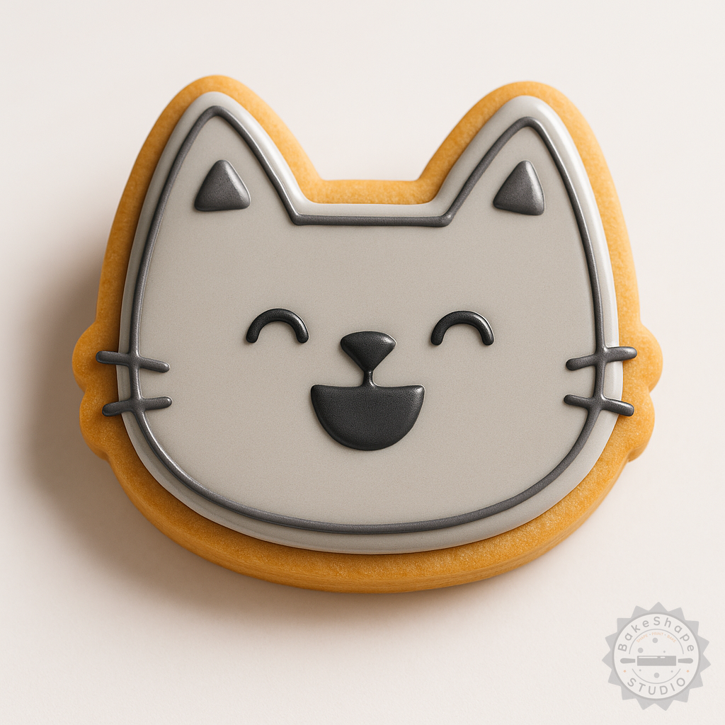 Decorated example 1 of Happy Cookie Shape Cutter & Stamp Set, 6-Piece Fondant Cutter, Smiley Design, Sizes S/M/L