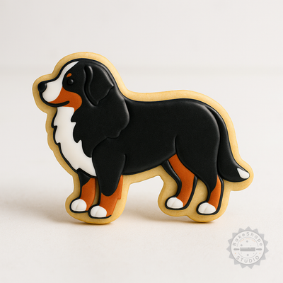 Decorated example 1 of Bernese Mountain Dog Shape Cutter & Stamp Set, Perfect for Cookies & Fondant, Includes S/M/L Sizes