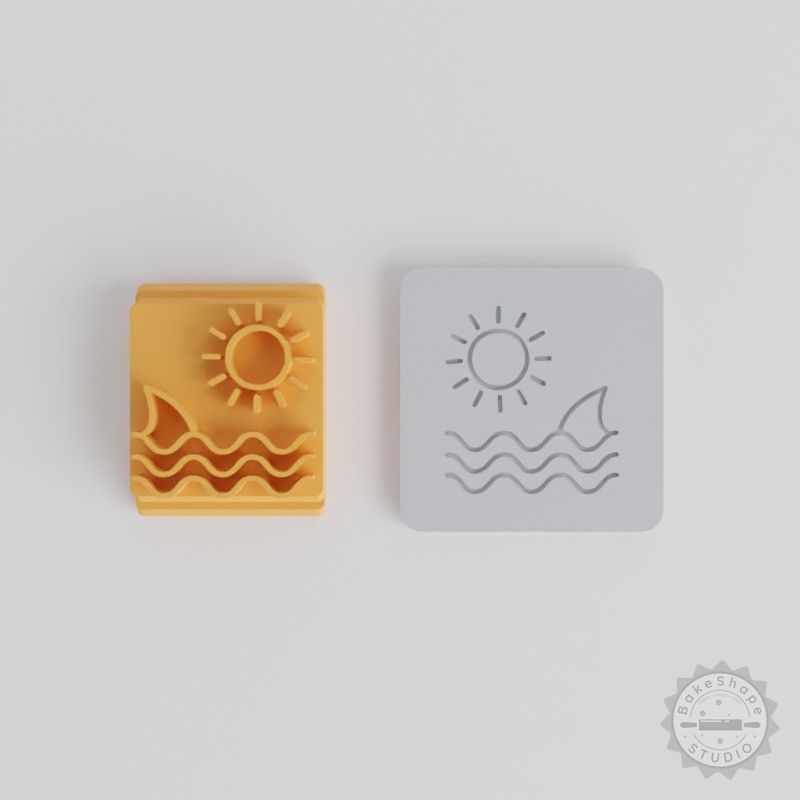 Beach Stamp Tile Set, 5 Sizes for Clay, Cookies, Fondant, Vacation Motifs