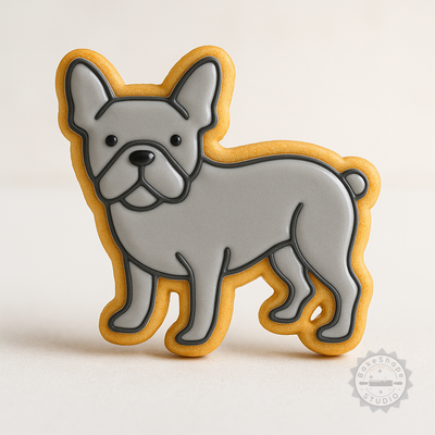 Decorated example 1 of French Bulldog Cookie Cutter and Stamp Set, 6-Piece, S/M/L Sizes for Cookies and Fondant
