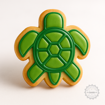 Decorated example 1 of Turtle Shape Cutter and Stamp Set, Cookie Fondant Mold, 6-Piece, 3 Sizes, Animal Reptile Design