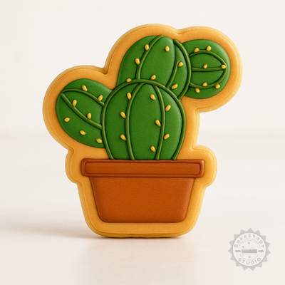 Decorated example 1 of Bunny Ear Cactus Cookie Cutter Set, Fondant Stamp, S/M/L Sizes, 6-Piece Baking Cactus Shape Tool
