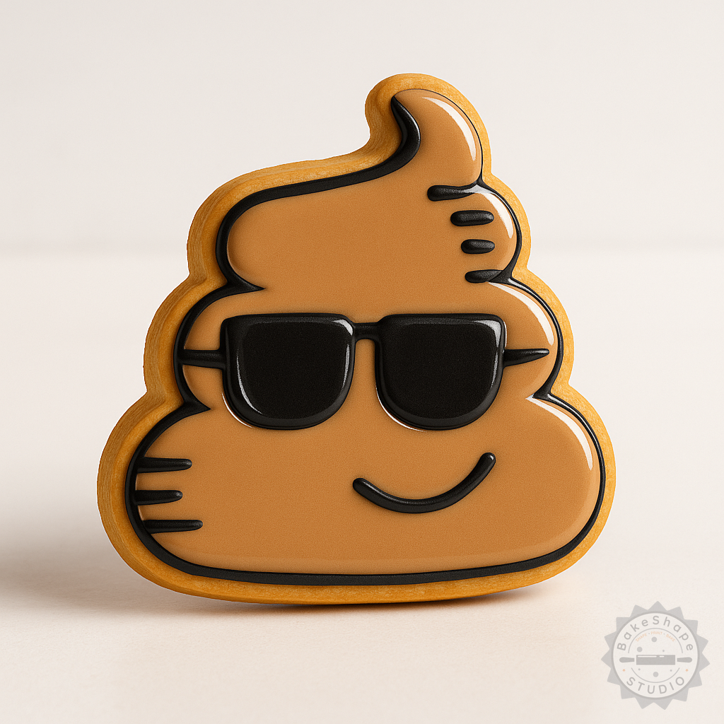 Decorated example 1 of Poop Emoji Cookie Cutter and Stamp Set, Cool Poop Designs, S/M/L Sizes, Fondant Cutter Bundle