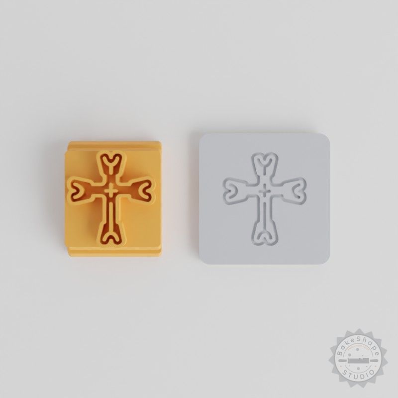 Cross Stamp Tile Set, Gothic Skull Crosses for Clay, Cookies, Fondant, 5 Motif Sizes