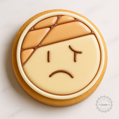 Decorated example 1 of Bandaged Cookie Fondant Cutter Stamp Set, 6 Piece, Emoji Face Designs in 3 Sizes for Baking and Decorating