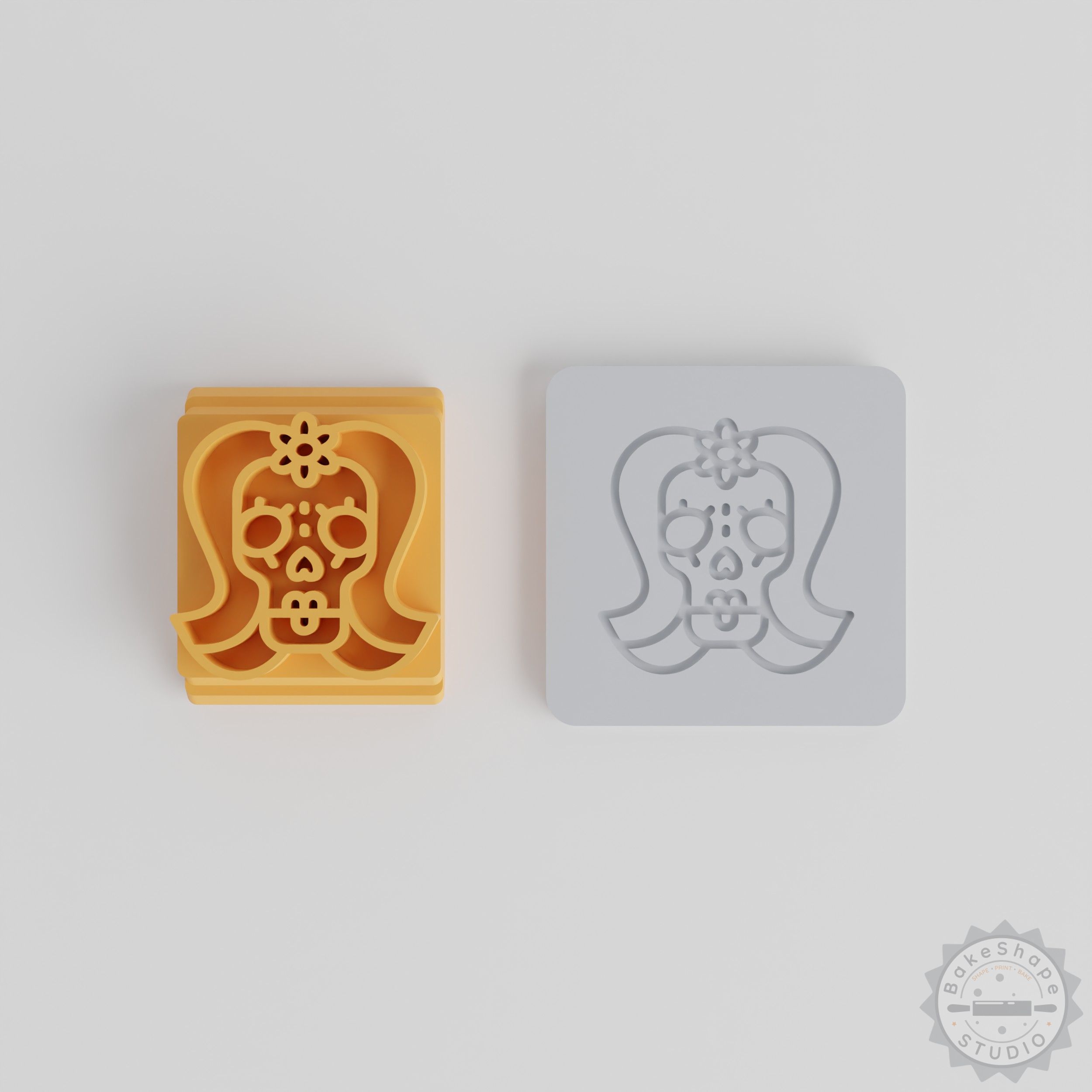 Skull Stamp Tile Set, 5 Sizes for Clay, Cookies, Fondant, Day of the Dead Skeleton Head Design