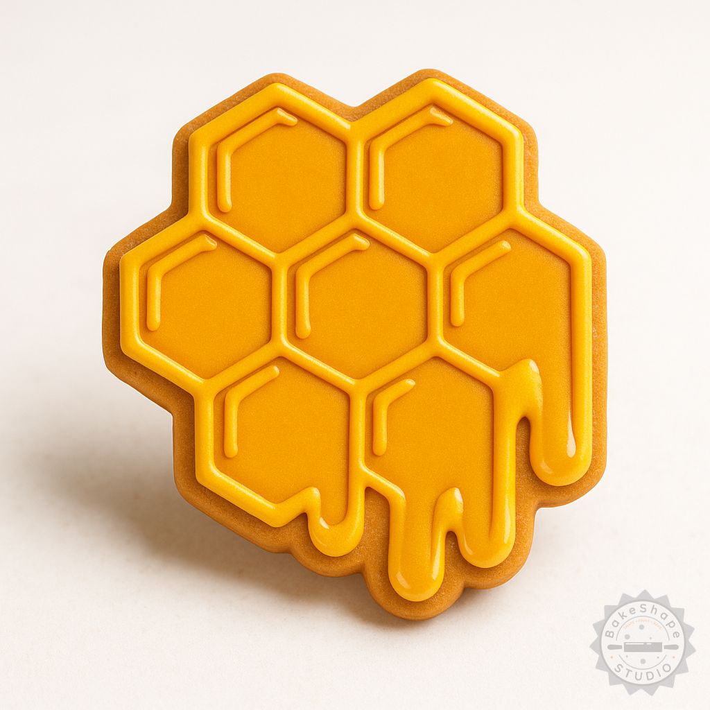 Honey-themed cookie cutter and stamp set STL for 3D printing in small, medium, and large sizes