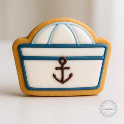 Decorated example 1 of Sailor Hat Shape Cutter & Stamp Set, Perfect for Cookies & Fondant, 3 Sizes, 6 Pieces