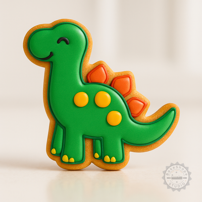 Decorated example 1 of Dinosaur Cookie Cutter & Stamp Set, 6-Piece, S/M/L, Perfect for Fondant