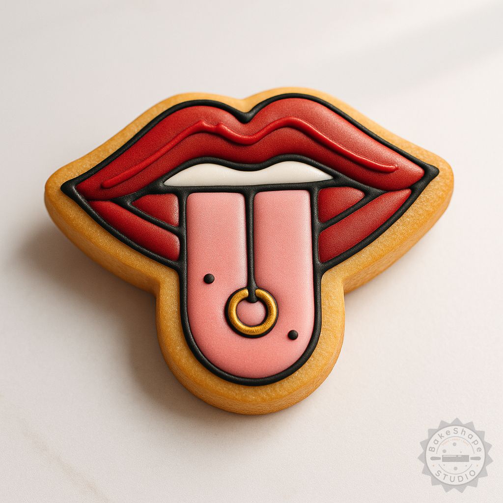 Tongue shape cookie cutter and stamp 6-piece STL set for 3D printing baking and decorating