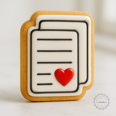 Decorated example 1 of Love Letter Cookie Cutter & Stamp Set, Heart Note, Perfect for Fondant, Valentine's Day, 6 Piece Collection