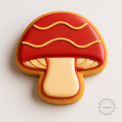 Decorated example 1 of Mushroom Cookie Cutter Set, 6-Piece Stamp, Fondant Decor Tool, S/M/L Sizes