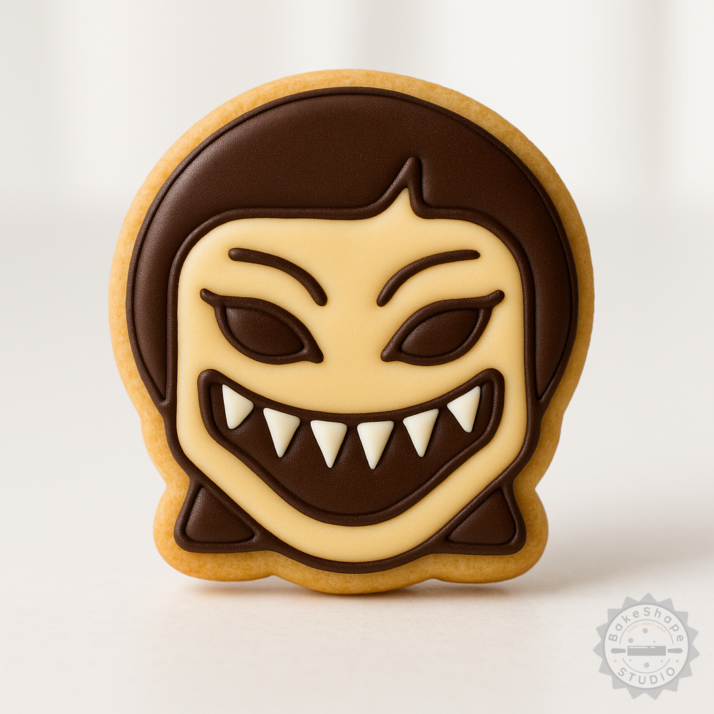 Decorated example 1 of Demon Girl Cookie Cutter and Stamp, Halloween Fondant, 6-Piece Set, S/M/L Sizes