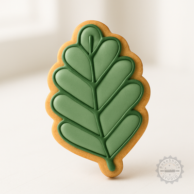 Decorated example 1 of Leaf Shape Cutter and Stamp Set, Cookie and Fondant Mold, Nature-Inspired, 3 Sizes, 6 Pieces