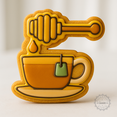 Decorated example 1 of Honey Tea Cookie Cutter Set, 6-Piece S/M/L, Perfect for Cookies and Fondant