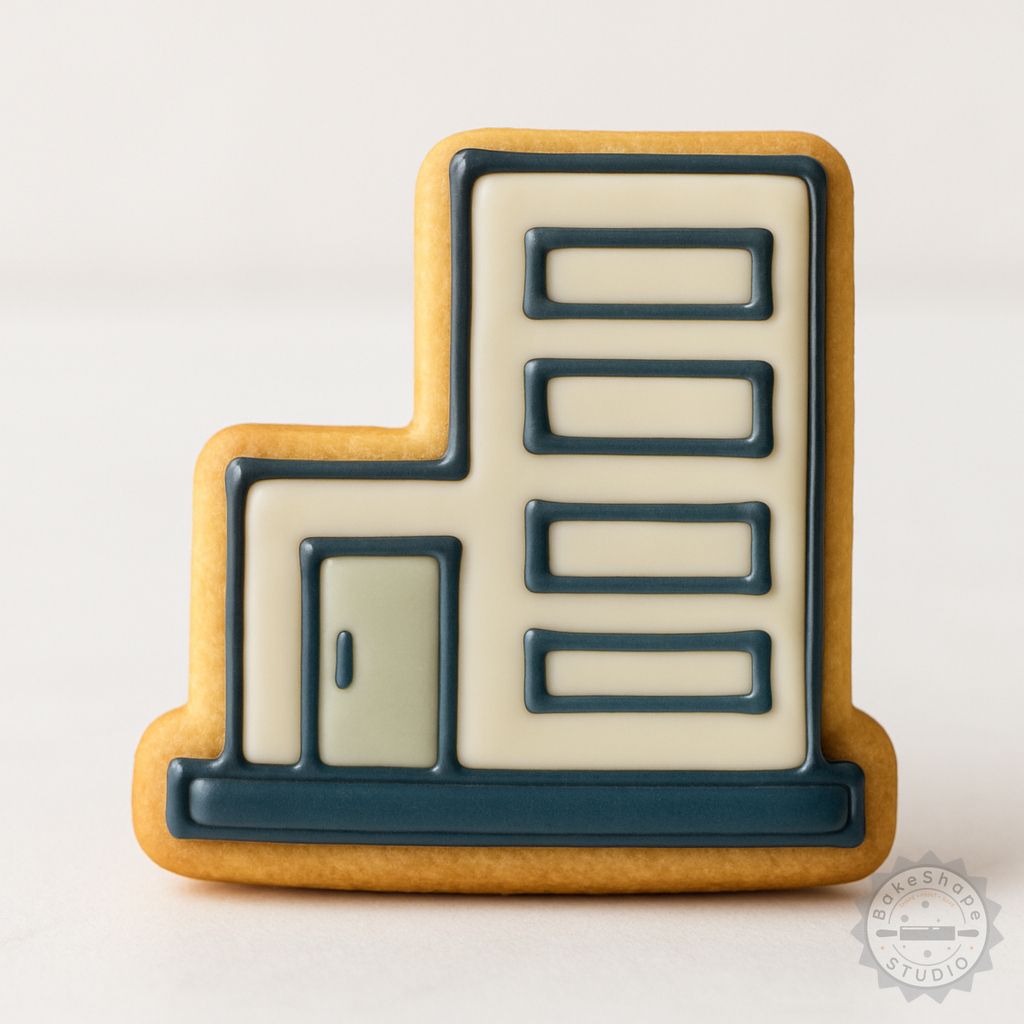 Decorated example 1 of Building Shape Cutter and Stamp Set, Cookies Fondant Baking Tools, 6-Piece, S/M/L Sizes