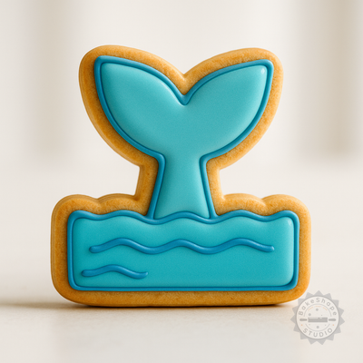 Decorated example 1 of Whale Tail Ocean Cookie Cutter & Stamp Set, S/M/L, Perfect for Cookies & Fondant