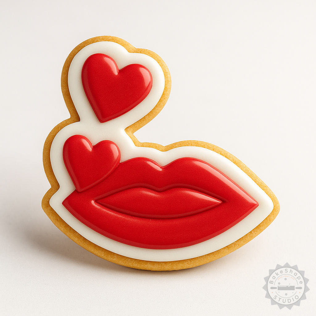 Decorated example 1 of Romantic Proposal Cookie Cutter and Stamp Set, 6 Pieces, Perfect for Cookies and Fondant, Novelty Love, Lips, Kiss Designs
