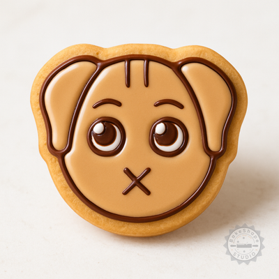 Decorated example 1 of Mute Cookie Cutter and Stamp Set, 6 Pc, S/M/L, Perfect for Dog-Shaped Cookies & Fondant