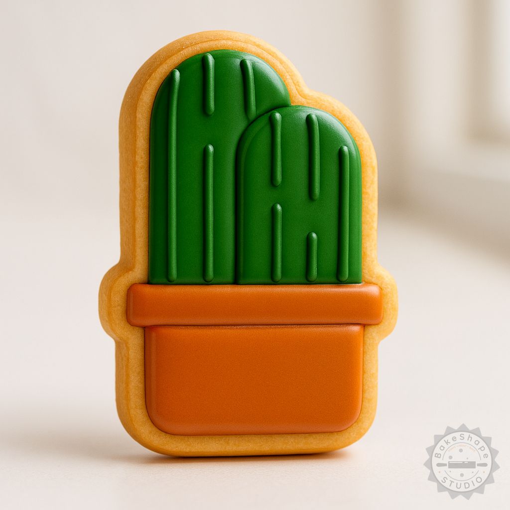 Double cactus cookie cutter and stamp set STL for 3D printing in small, medium, and large sizes