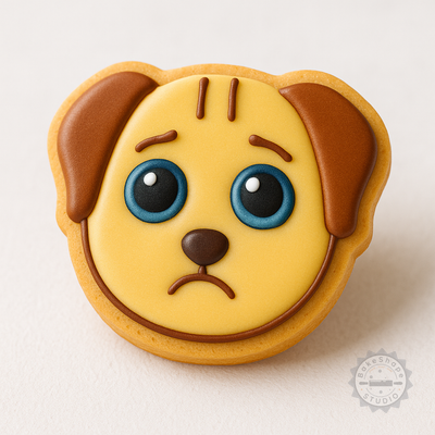 Decorated example 1 of Sad Dog Shape Cookie Cutter & Stamp Set, 6-Piece Animal Fondant Tools, S/M/L Sizes