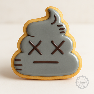 Decorated example 1 of Poop Emoji Cookie Cutter and Stamp Set, 6-Piece, S/M/L Sizes, Fun Baking Decor Tool