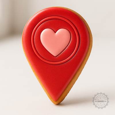 Decorated example 1 of Favorite Location Cookie Cutter Set, Heart Stamp & Shape, S/M/L Sizes, 6 Piece Baking Tool Kit