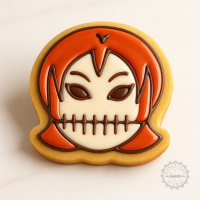 Decorated example 1 of Skull Girl Cookie Cutter & Stamp Set, 6-Piece, Halloween Skull & Emoji Designs, S/M/L Sizes