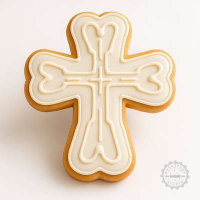 Decorated example 1 of Cross Cookie Cutter and Stamp Set, Perfect for Cookie and Fondant Decoration
