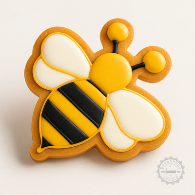 Decorated example 1 of Bee Shape Cutter and Stamp Set, 6-Piece Cookie and Fondant Tool in 3 Sizes (S/M/L)