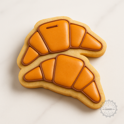 Decorated example 1 of Croissant Shape Cutter and Stamp Set, 6-Piece Cookie Fondant Tool, French Pastry Designs, 3 Sizes S/M/L