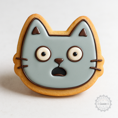 Decorated example 1 of Shocked Face Cookie Cutter Set, Surprised Design, 6-Piece, S/M/L Sizes, Fondant & Cookie Stamp and Cutter