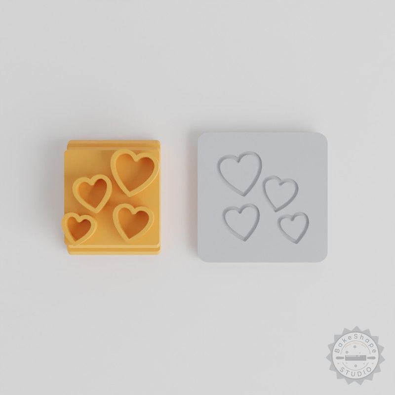 Hearts Stamp Tile Set for Clay, Cookies, Fondant, 5-Piece Heart Motif Sizes 20-40mm