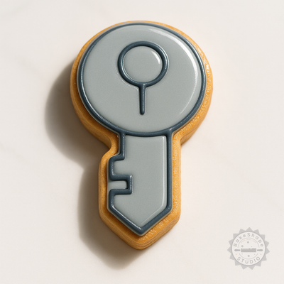 Decorated example 1 of Key Shape Cutter and Stamp Set, Perfect for Cookies and Fondant, 6 Piece Bundle
