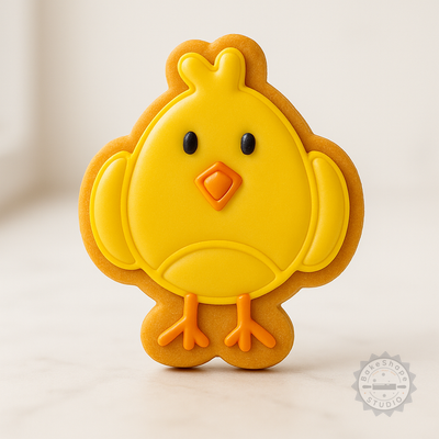 Decorated example 1 of Chick Cookie Cutter and Stamp Set, 6-Piece, Easter Chick Baking Tools for Fondant, Sizes S/M/L