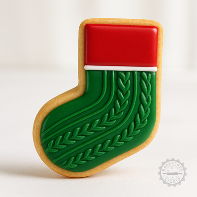 Decorated example 1 of Christmas Sock Cookie Cutter & Stamp Set, 6-Piece, Festive Holiday Baking, S/M/L