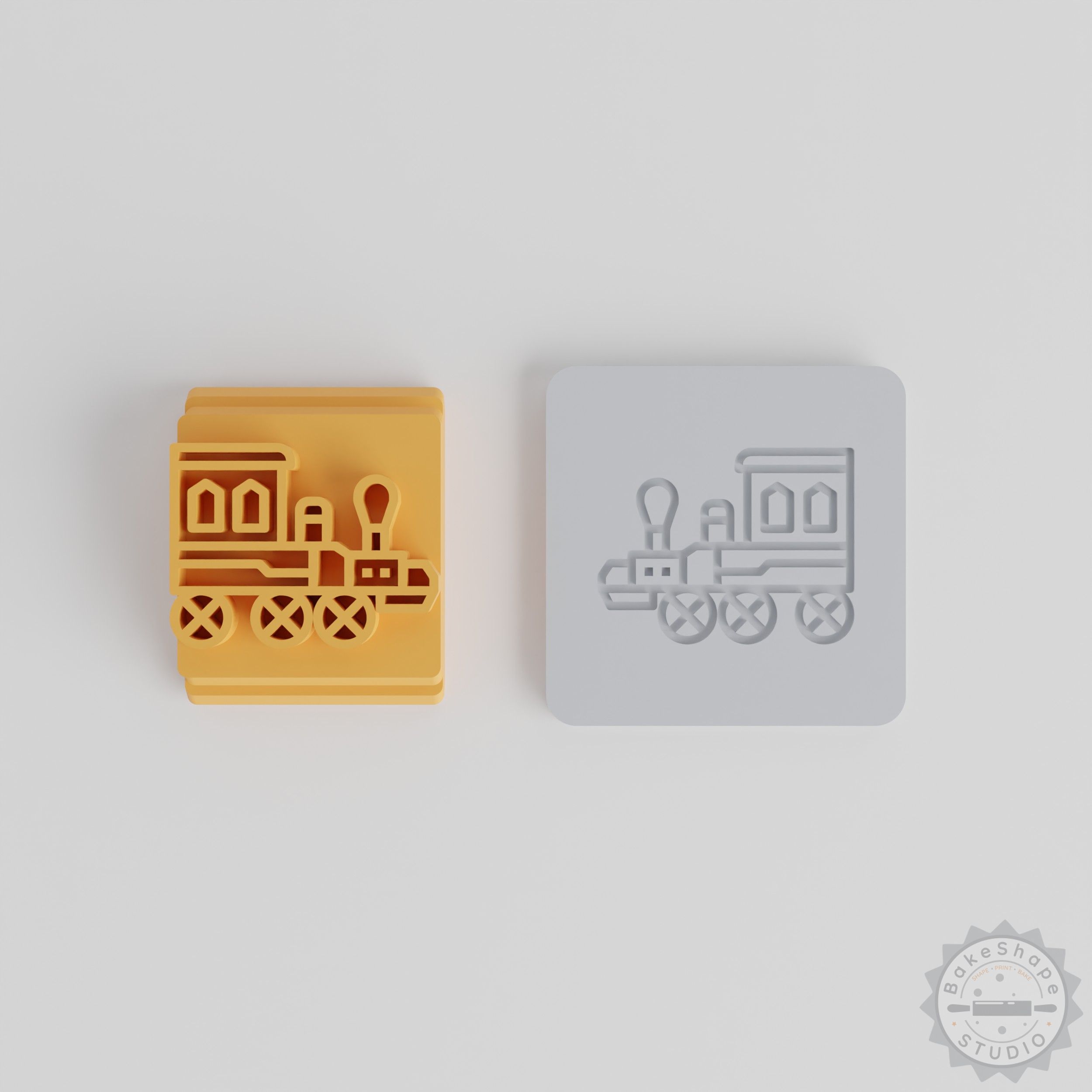 Train stamp set with five motif sizes from 20 to 40 mm for 3D printing clay and cookie crafting stamps
