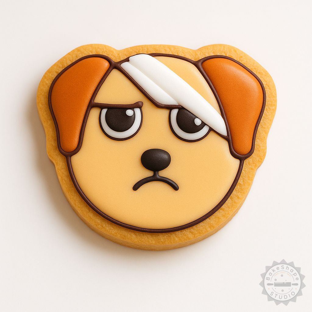 Dog injury cookie cutter and stamp set STL files for 3D printing, with small, medium, and large sizes for cookies and fondant