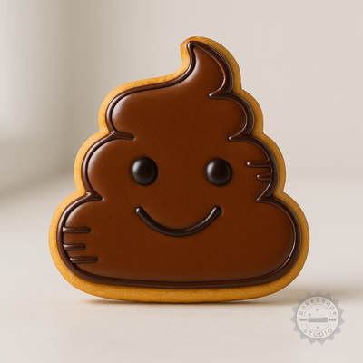 Decorated example 1 of Poop Emoji Cookie Cutter and Stamp Set, 6-Piece, S/M/L Sizes, Fun Baking for Cookies and Fondant