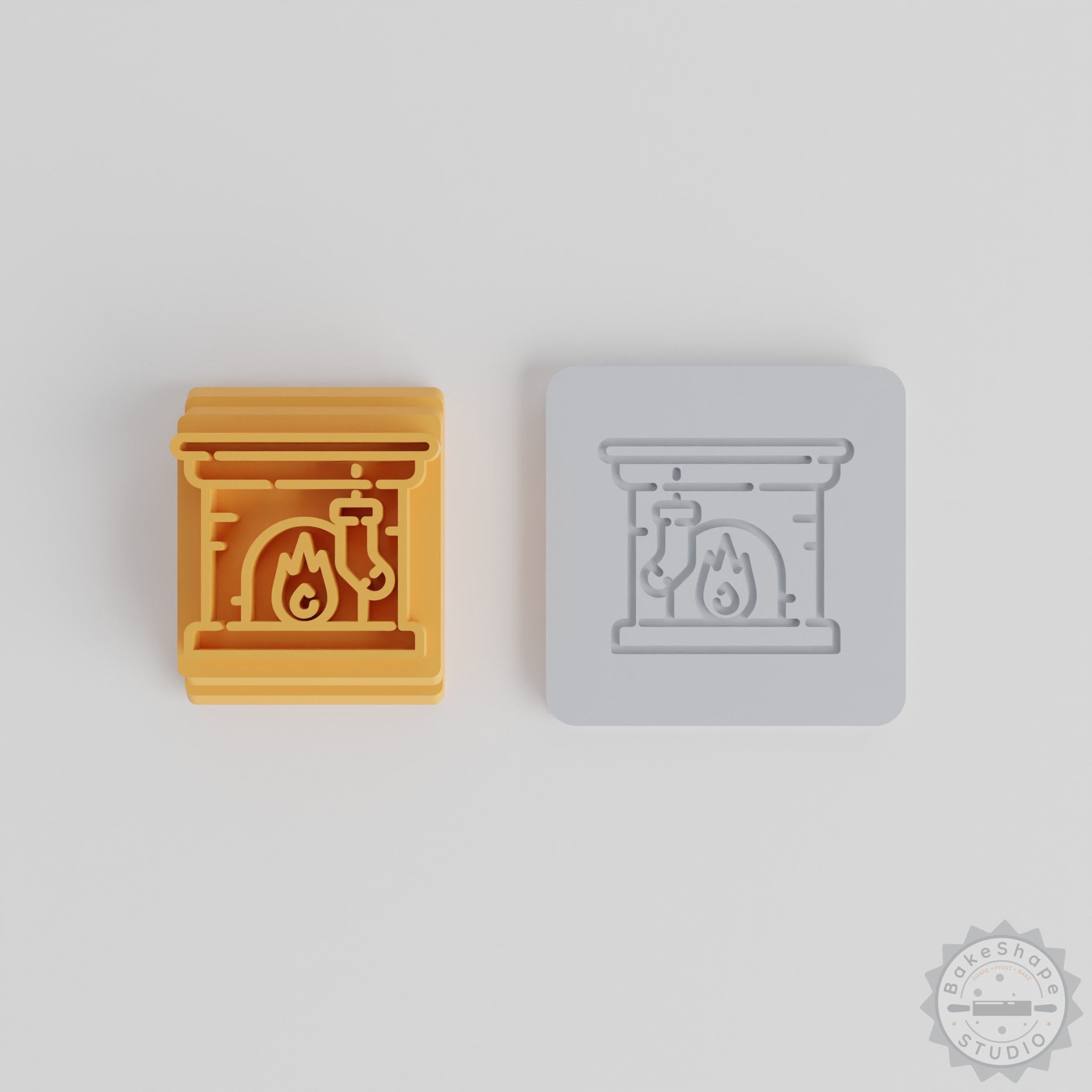 Festive Fireplace Stamp Tile Set for Cookies, Clay & Fondant, 5-Piece Collection