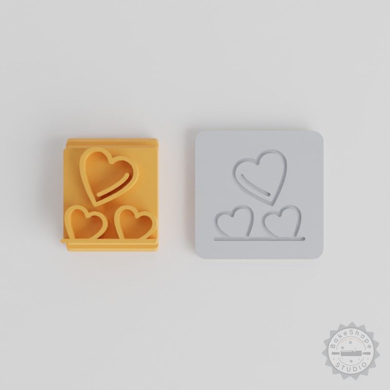 Hearts Stamp Tile Set, 5 Sizes for Clay, Cookies, Fondant, Perfect Love Symbol Designs
