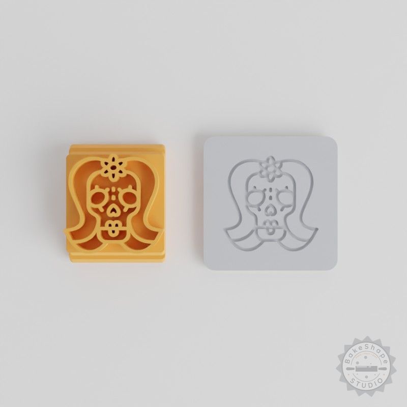 Skull Stamp Tile Set, 5 Sizes for Clay, Cookies, Fondant, Day of the Dead Skeleton Head Design