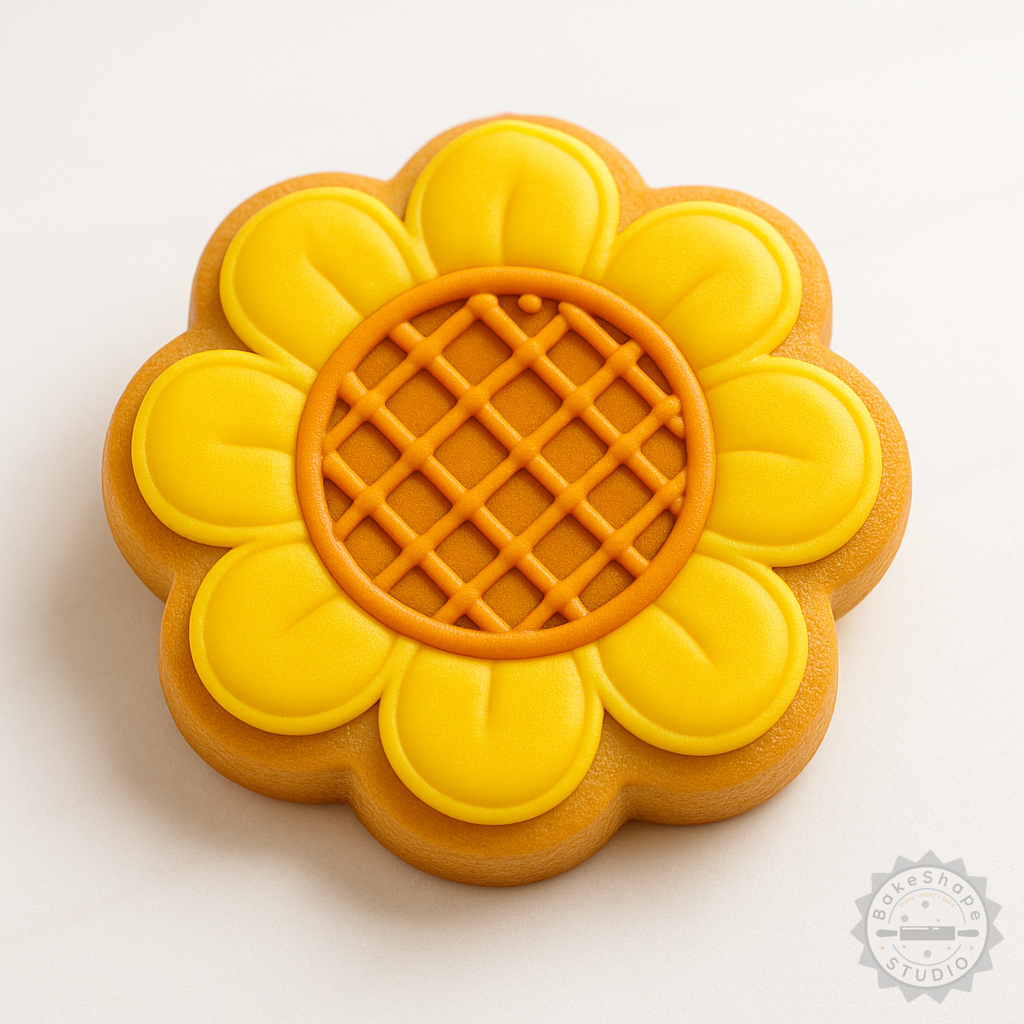 Decorated example 1 of Sunflower Cookie Cutter Set, Fondant Stamp, 6-Piece, S/M/L Sizes, Floral Baking Tools