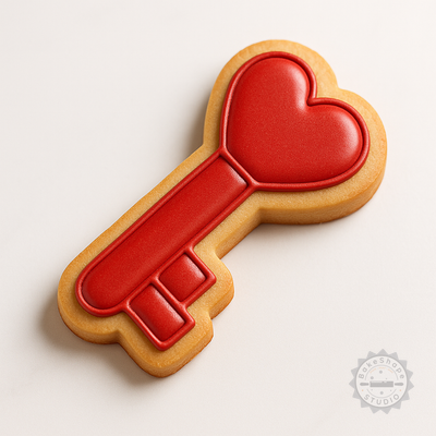 Decorated example 1 of Heart Key Cookie Cutter and Stamp Set, 6 Pieces, Perfect for Fondant Decorating, S/M/L Sizes