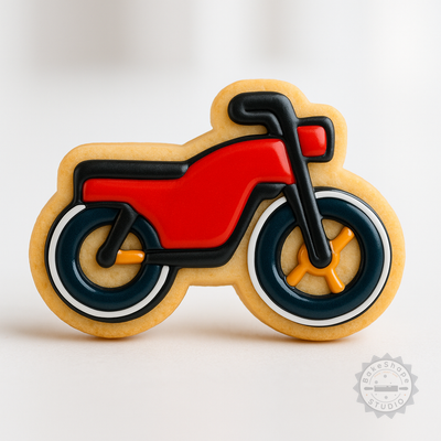 Decorated example 1 of Motorcycle Shape Cutter and Stamp Set, 6-Piece Cookie Fondant Baking Tool, Small, Medium, Large Sizes